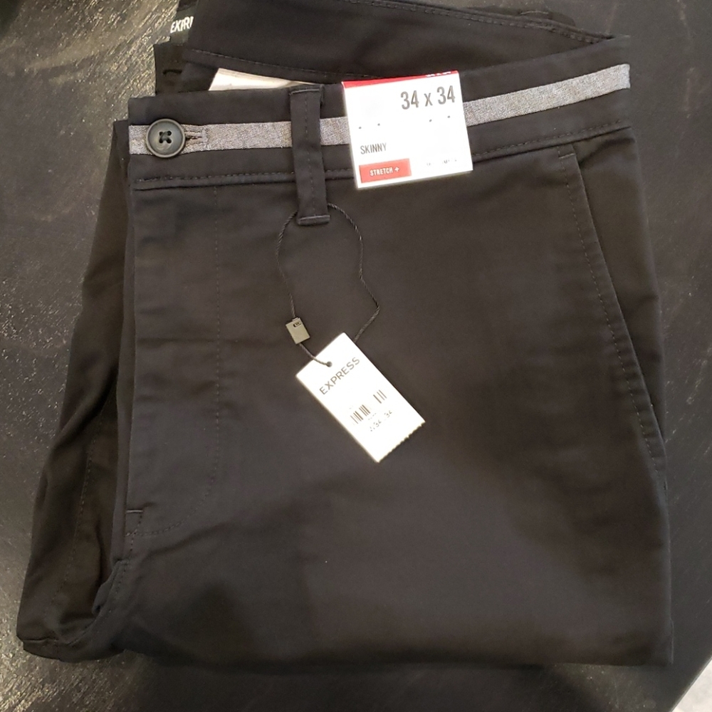 Express Men's Skinny Chinos in Black with Gray Waist Trim